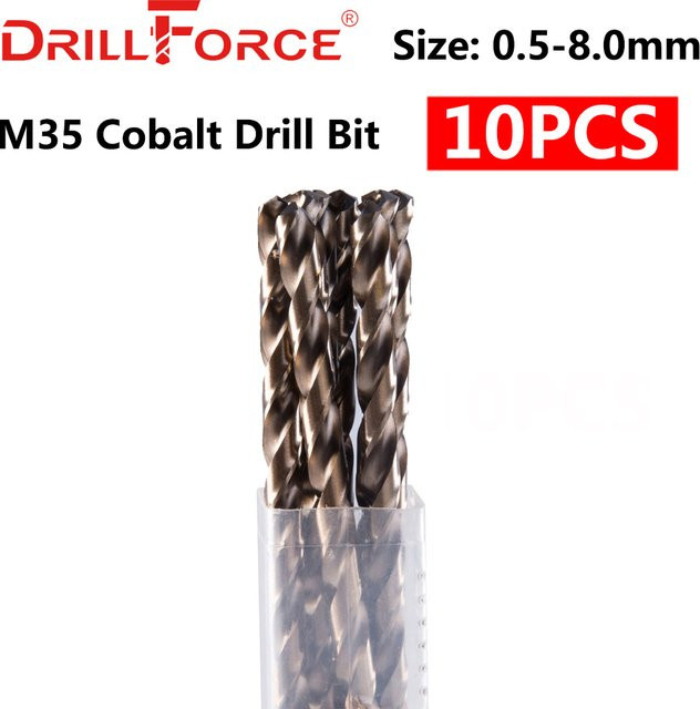 DRILLFORCE 10er Set HSS-CO Kobalt Spiralbohrer für Edelstahl, Farbe: Silber, Durchmesser: 0,5 mm bis 8,0 mm - Bild 1