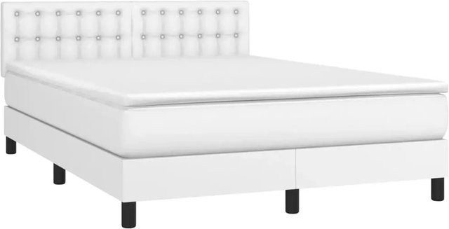 vidaXL Boxspringbett mit Matratze in Weiß, Hybridbett mit LED-Unterbettbeleuchtung und USB-Anschluss, Kunstleder und Stoff, B/T: 140 x 190 cm - Bild 1