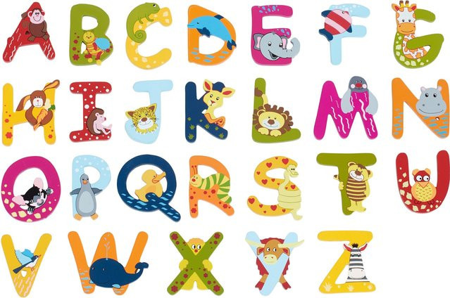 Solini Holzbuchstaben mit Tiermotiven zum Aufkleben für Kinder in Gelb und Multicolour - Bild 1