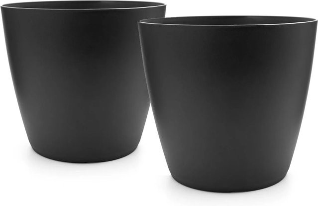 BigDean 2er Set Blumentopf Übertopf aus Kunststoff in Graphit, Modernes Design für Innen und Außen, Durchmesser: 24 cm - Bild 1
