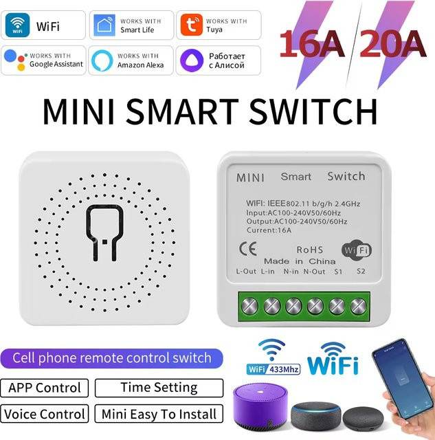 Tuya WiFi Smart Switch Modul RF433MHz Relais-Empfänger in Weiß mit Smart Life App-Steuerung für Alexa und Google Assistant - Bild 1