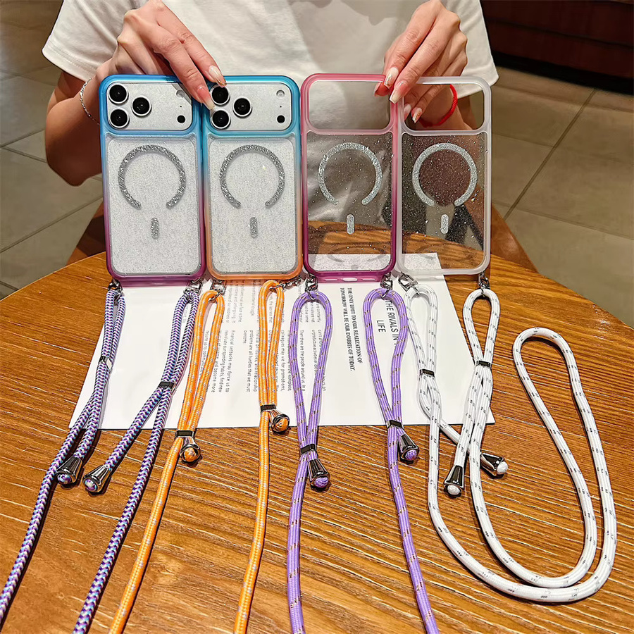 Xeber Lanyard mit Halskette und Glitzer-Farbverlauf, transparente Hülle für iPhone 17 16 15 Pro Max, kompatibel mit MagSafe, Multicolor - Bild 3