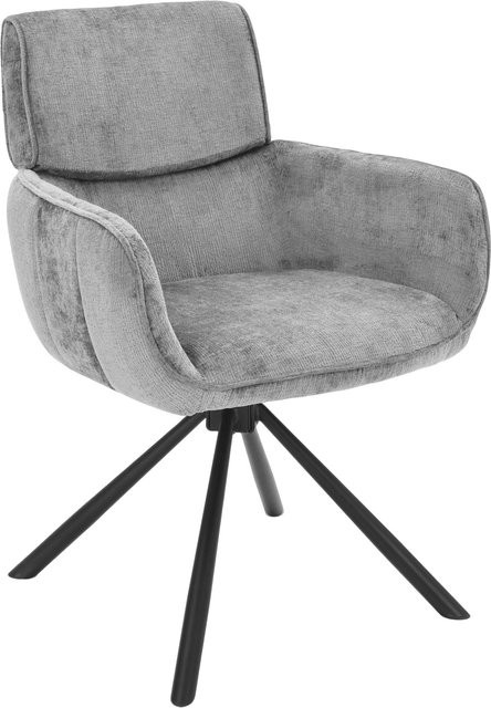riess-ambiente Drehbarer Retro Stuhl UNIQUE in Grau mit Chenille-Bezug und schwarzem Metallgestell sowie Armlehnen - Bild 1