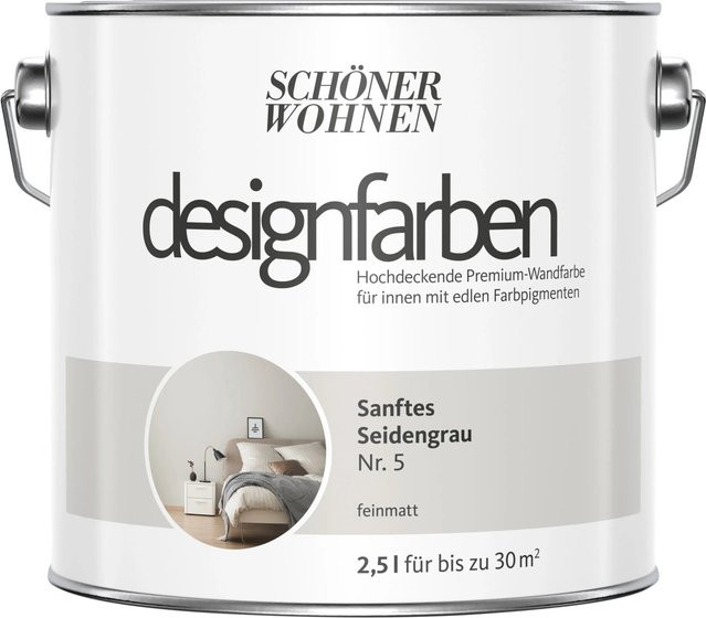 Schöner Wohnen Designfarben Wandfarbe Seidengrau matt, 2,5 l - Bild 1