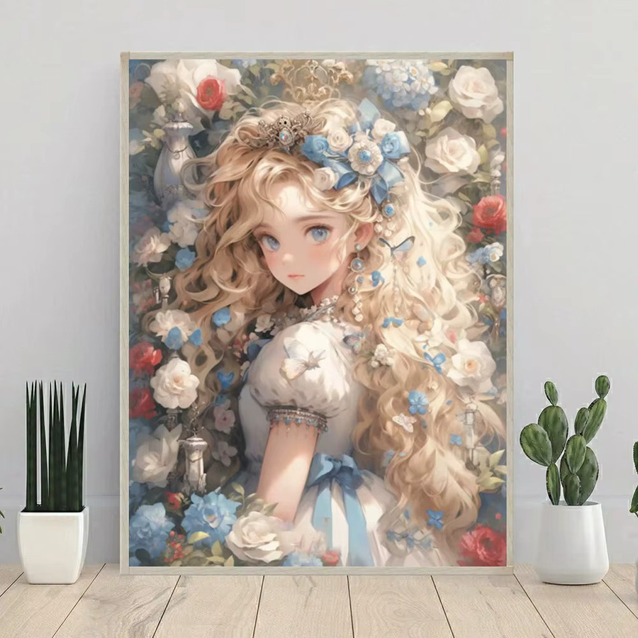 Potdemiel Diamond Painting Kit Alice im Wunderland Anime Mädchen mit Rosen als DIY Kreuzstich Mosaik Kunst in Multicolour - Bild 2
