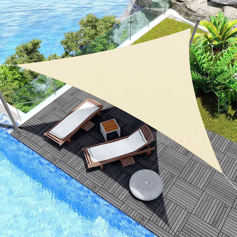 Aunct Sonnensegel Dreieck aus Polyester in Beige für Garten Terrasse und Pool, B/T/H: 5 x 5 x 2 m und 2 x 2 x 2 m - Bild 2