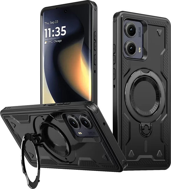 Magnetische Schutzhülle für Motorola Moto G Play, EDGE 5G, G Stylus, G5G und G Power 2024 in Schwarz mit Ständer und kabellosem Laden - Bild 1