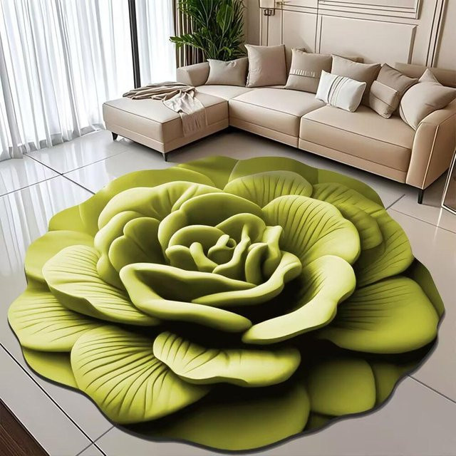 Schmutzabweisende Pfingstrose Fußmatte in Grün für Wohnzimmer, Küche oder Bad, B/B: 120 x 120 cm - Bild 1