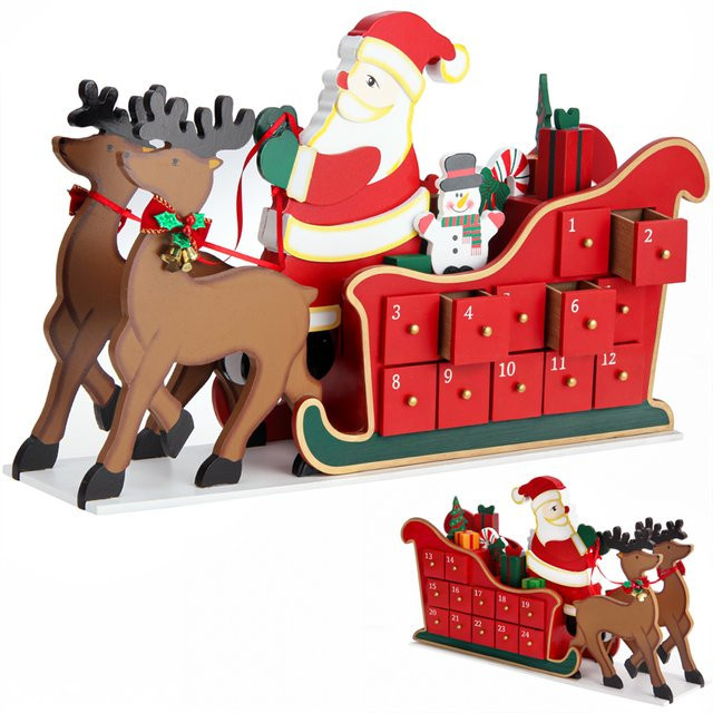 SPIELWERK® Adventskalender Schlitten aus Holz, Mehrfarbig, B/T/H: 31,0 x 52,0 x 24,0 cm - Bild 1