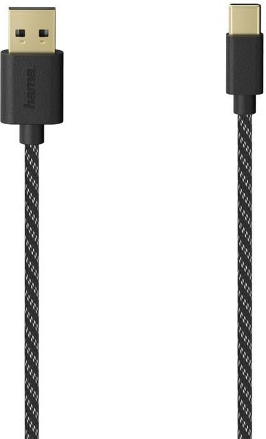 Hama USB-C-Kabel USB 2.0 in Schwarz mit vergoldeten Kontakten und Gewebe, Länge: 1,50 m - Bild 1