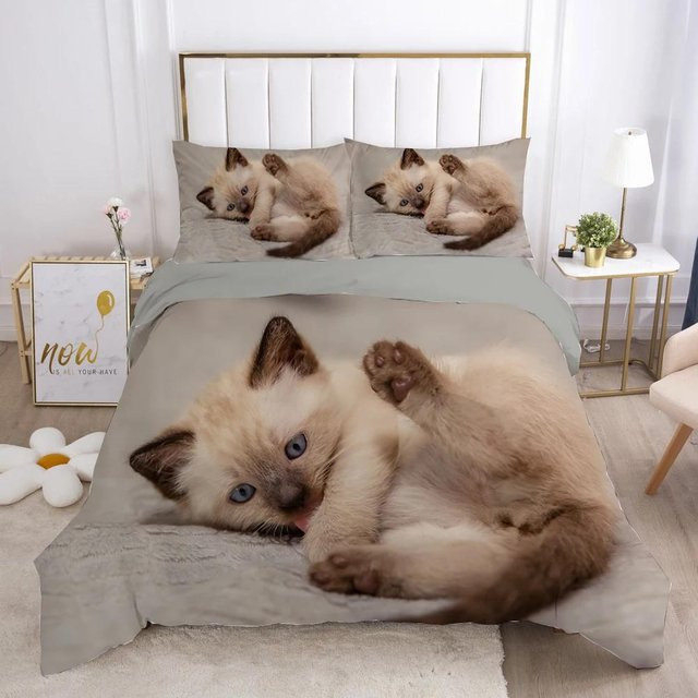 Katzen Bettwäsche Set mit Kätzchen-Print für Kinder und Teenager, mehrfarbig, Polyester, B/H: 70 x 133 cm, 2-teilig - Bild 1