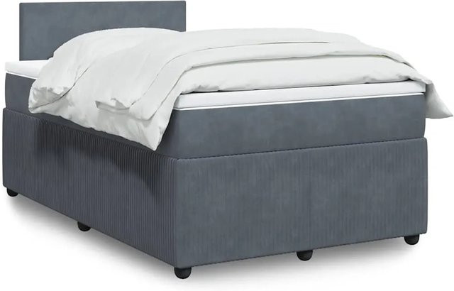 vidaXL Boxspringbett mit Matratze aus Samt in Dunkelgrau mit USB-Ladeport und Unterbettbeleuchtung, B/T: 120 x 190 cm - Bild 1