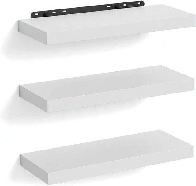Relaxdays Wandregal Set aus MDF und Eisen in Weiß, 3er Set, B: 60 cm, H: 23 cm, T: 4 cm - Bild 1