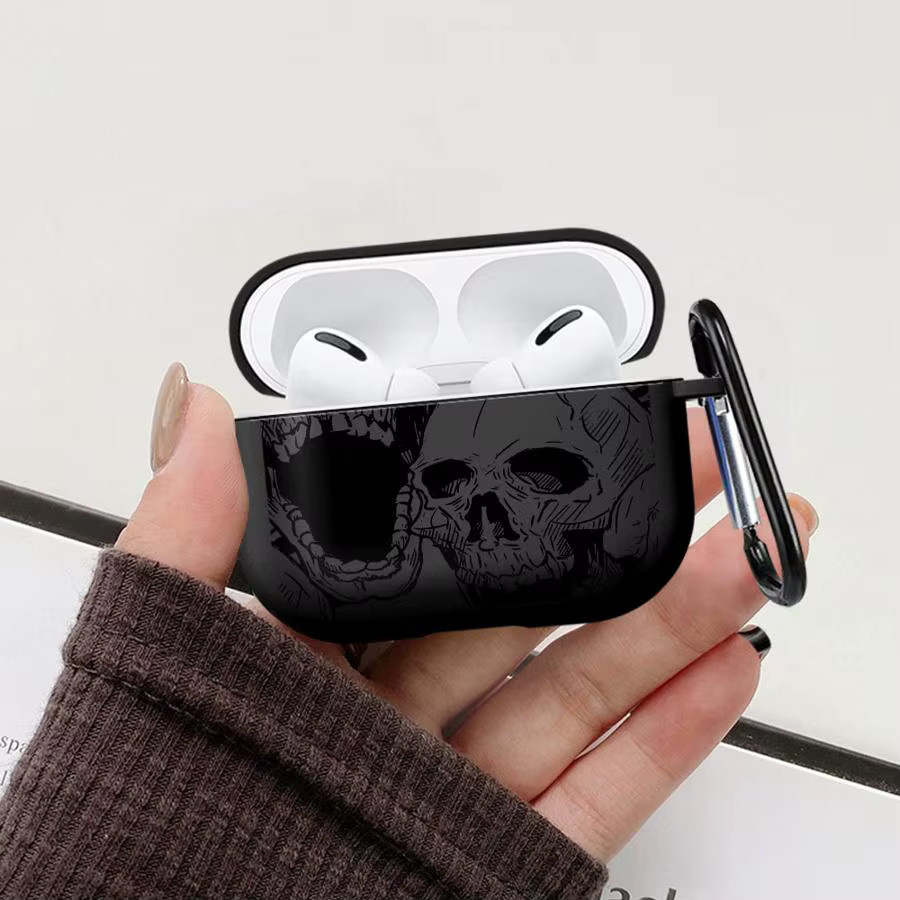 Schutzhülle für Apple AirPods Pro 1, 2 und 3 mit Totenkopf-Kunst in Schwarz - Bild 6