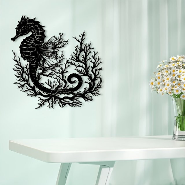 CIFBUY Wandkunst Seepferdchen aus Metall in Schwarz als maritime Dekoration - Bild 1