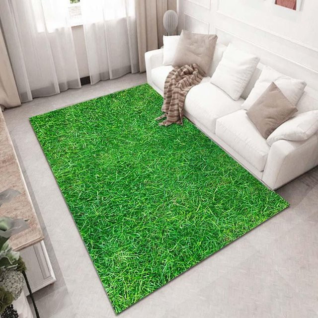 UQIDEHOME Fußballfeld Teppich in Grün als weiche Spielmatte für Kinderzimmer, Wohnzimmer und Schlafzimmer, B/T: 100 x 70 cm - Bild 1