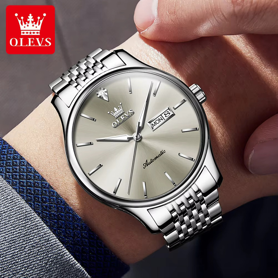 OLEVS Armbanduhr, Automatik, Edelstahl, Silber, Herren - Bild 3