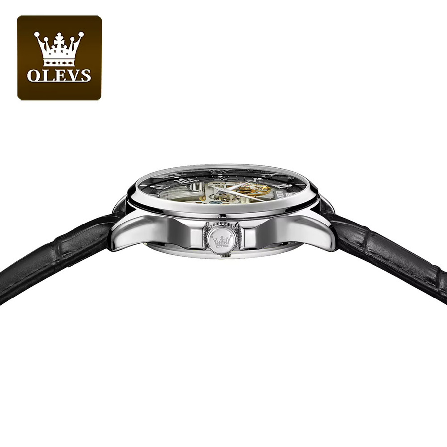 OLEVS Armbanduhr, Handaufzug, Leder, Schwarz, Bicolor, Herren - Bild 3
