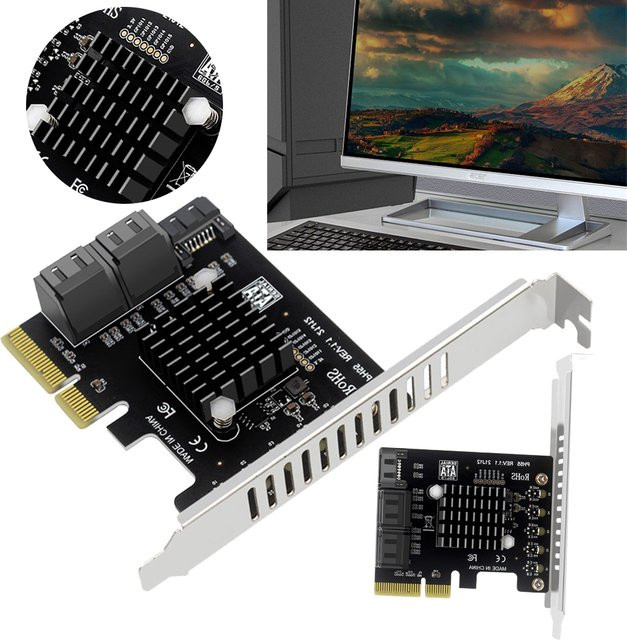 ALLOET PCIe zu 5-Port SATA 3.0 Erweiterungskarte mit JMB585-Chip in Schwarz - Bild 1