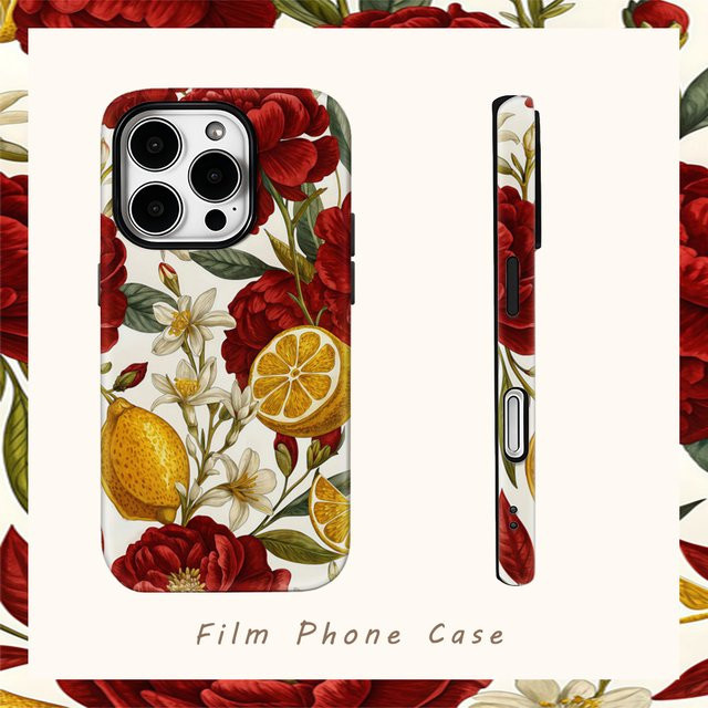 Potdemiel Magnetische Handyhülle Crimson Peony & Lemon für iPhone 17 16 15 14 13 Pro Max Plus, Robuste Einzel- und Doppelschicht-Hülle, Multicolour - Bild 1