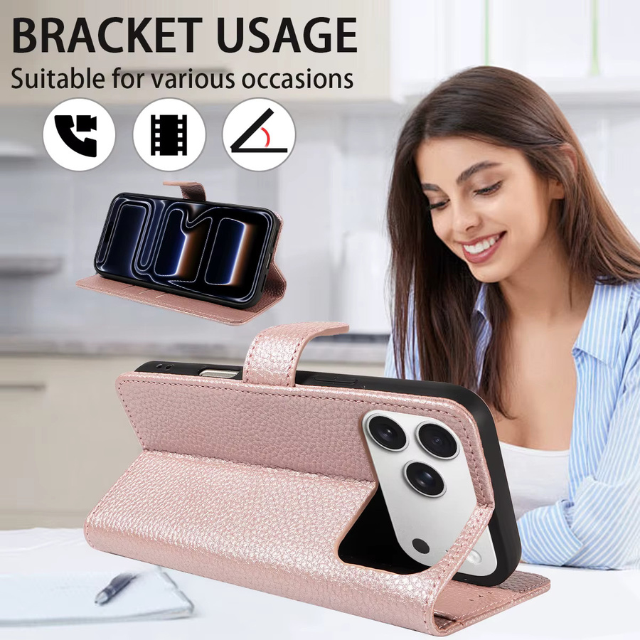 EAACAA Magnetische PU-Leder Handyhülle mit Kartenfach für iPhone, sturzsicher, Farben: Braun und Pink - Bild 3