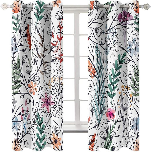 Yiran Furniture Vintage Blumenmuster Fenstervorhänge aus Polyester, 2er-Set, Transparent, Mehrfarbig, B: 50 cm, H: 130 cm - Bild 1