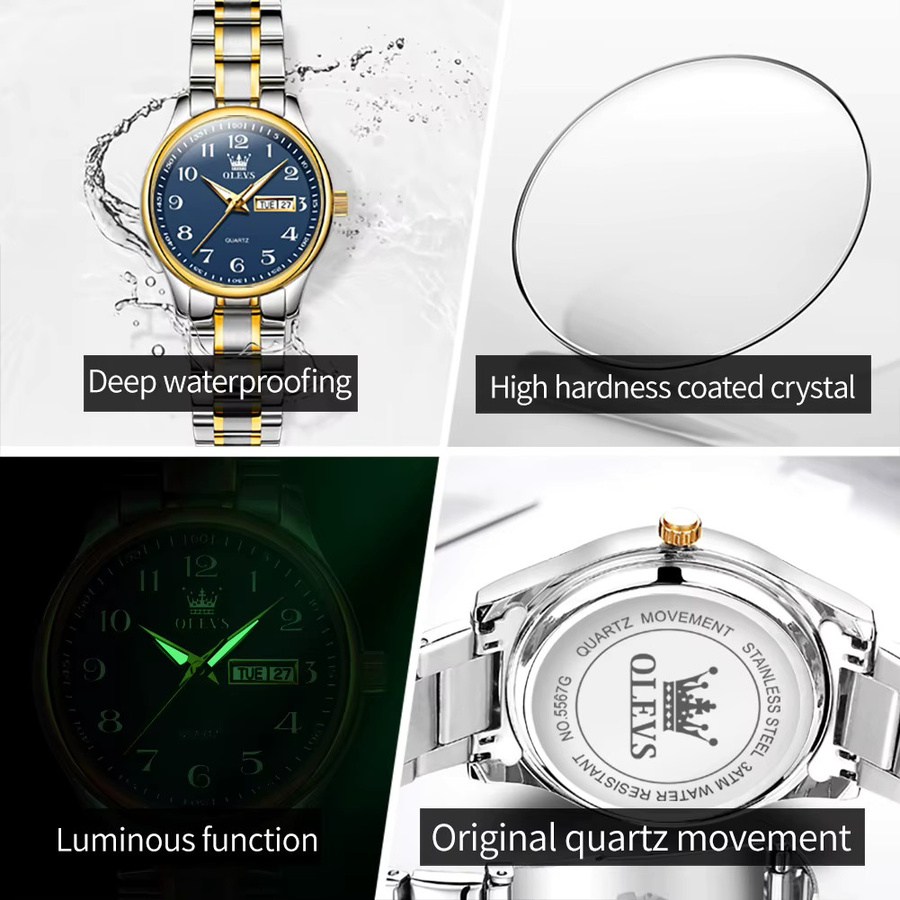 Olevs Armbanduhr Quarz, Edelstahl, Bicolor, Damen - Bild 4
