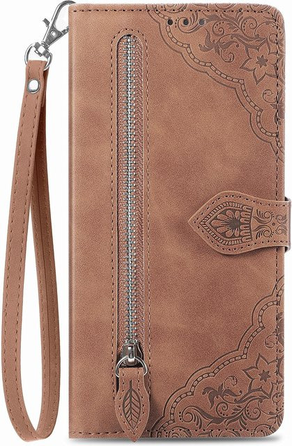 Leder Portemonnaie Flip Case für Samsung Galaxy A54 A34 A24 A53 A33 A72 A52 A23 4G 5G mit Reißverschlusstasche in Schokoladenbraun - Bild 1