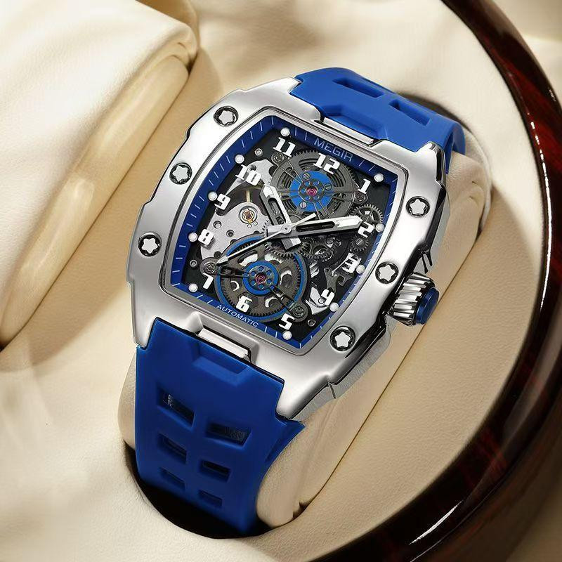 MEGIR Armbanduhr, Automatik, Tonneau, Edelstahl, Blau, Herren - Bild 11