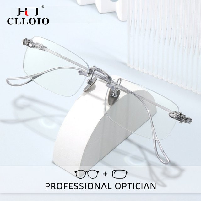 CLLOIO MR-8 Lesebrille, randlos, quadratisch, Titan, silber - Bild 1