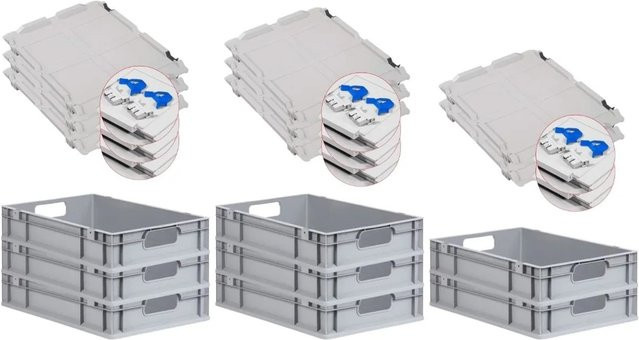 PROREGAL Spar Set 8x Eurobox Nextgen Economy mit Scharnierdeckel und blauen Schiebeschnappverschlüssen, H x B x T: 12 x 40 x 60 cm, 23 Liter - Bild 1