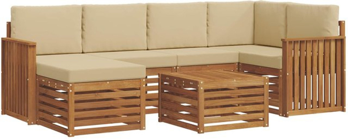 vidaXL Ecksofa Set mit 7 Kissen aus Akazie Massivholz in Natur und Beige, modern und wendbar - Bild 1