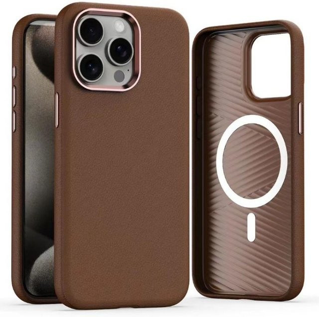 Xiangyun Business Retro Leder Hülle mit Magnet für MagSafe für iPhone 15 14 Pro Max 13 12, stoßfest, Dunkelbraun - Bild 1