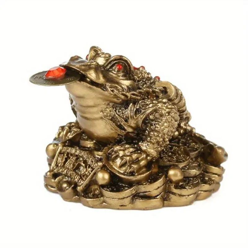 Feng Shui Glückskröte als Dekoration für Wohlstand und Reichtum, goldene orientalische Tischdekoration aus Kunstharz und Metall - Bild 4