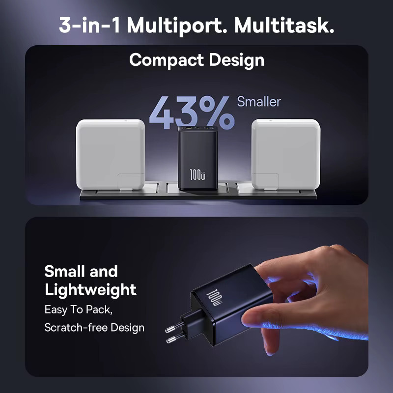 Baseus 100 W GaN Schnellladegerät mit USB-C in Schwarz - Bild 3