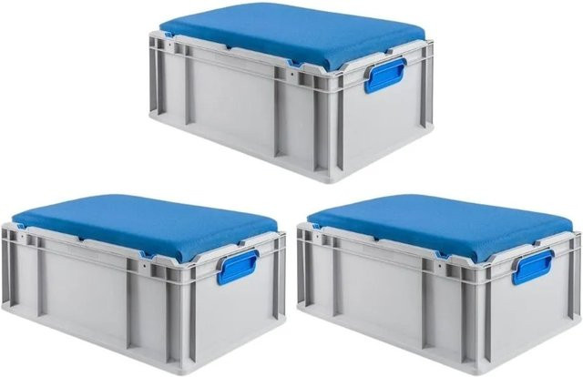 SparSet 3 x PROREGAL Eurobox NextGen Seat Box Blau, H x B x T: 26,5 x 40 x 60 cm, 44 Liter, geschlossene Transportbox aus Kunststoff - Bild 1