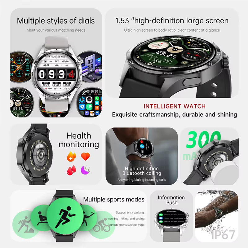 Jooeniok Smartwatch, GPS, NFC, Bluetooth, Schwarz, Herren - Bild 2