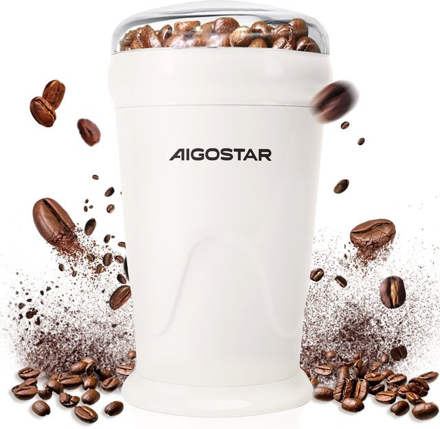 Aigostar Elektrische Kaffeemühle und Gewürzmühle in Milchig Weiß mit 150W Leistung und 60g Fassungsvermögen - Bild 1