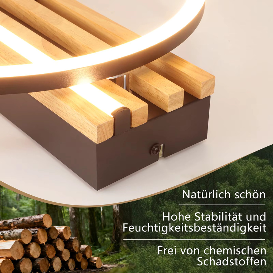 Nettlife LED Deckenleuchte in Ringform aus Holz und Schwarz, 24W, Warmweiß, Durchmesser: 38 cm - Bild 3