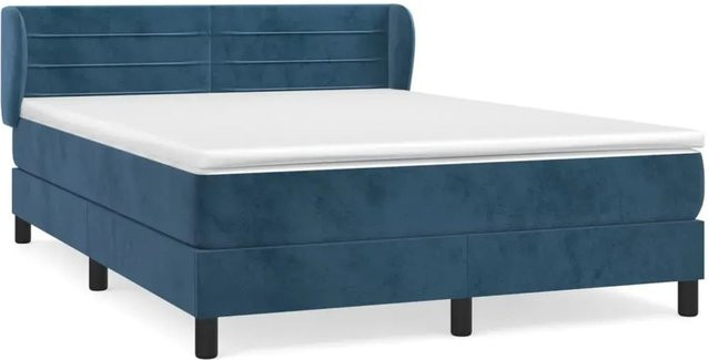 vidaXL Boxspringbett mit Matratze Dunkelblau Samt Hybrid-Design mit Taschenfederkern B/T: 140 x 200 cm - Bild 1