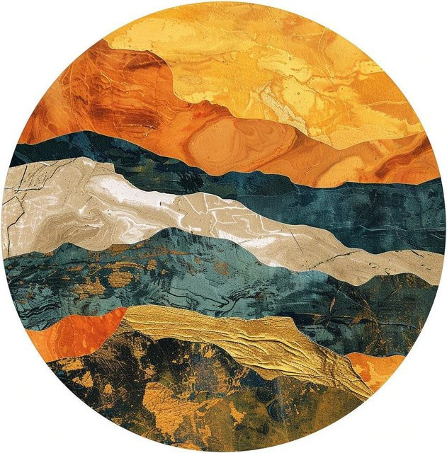 Runder Teppich Lodestar mit modernem Naturansicht-Design in Orange und Gold, Durchmesser: 80 cm - Bild 1