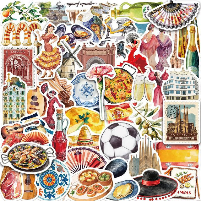 Rspctou Vintage Spanische Traditionelle Kultur Aufkleber Set, Cartoon Graffiti Sticker für Laptop und Gepäck, Mehrfarbig - Bild 1