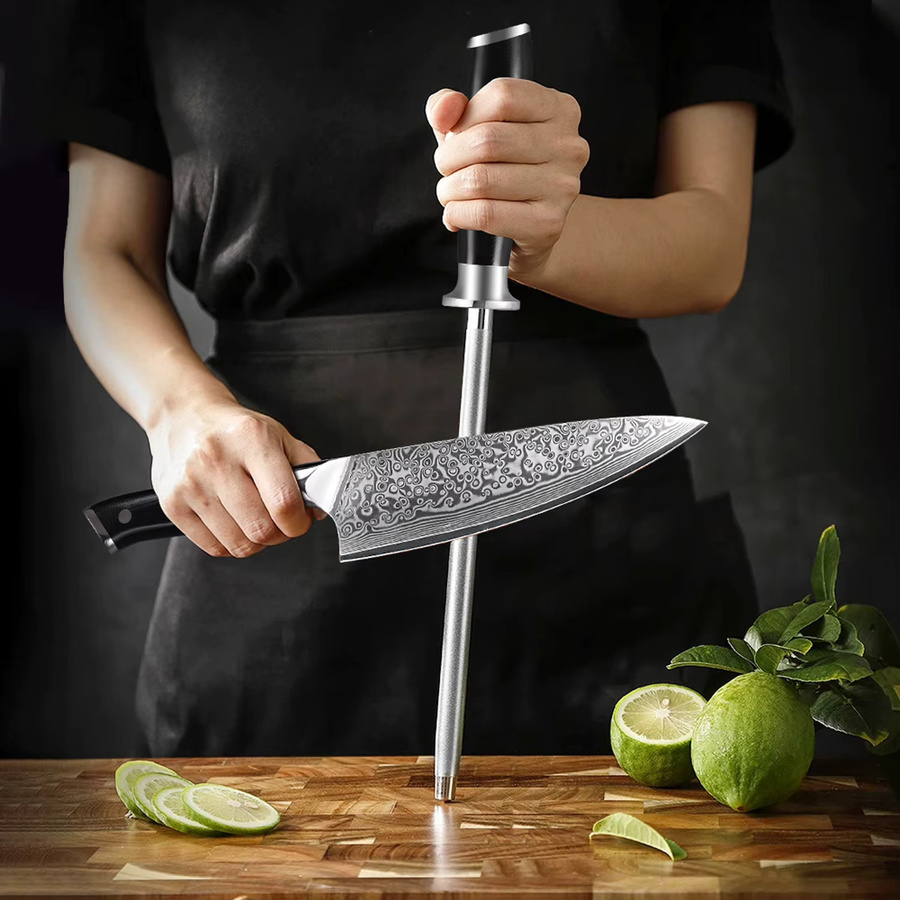 DASHWAY Diamant-Messerschärfer aus Edelstahl in Schwarz und Silber, Stangenschleifer mit 23 cm Länge - Bild 2