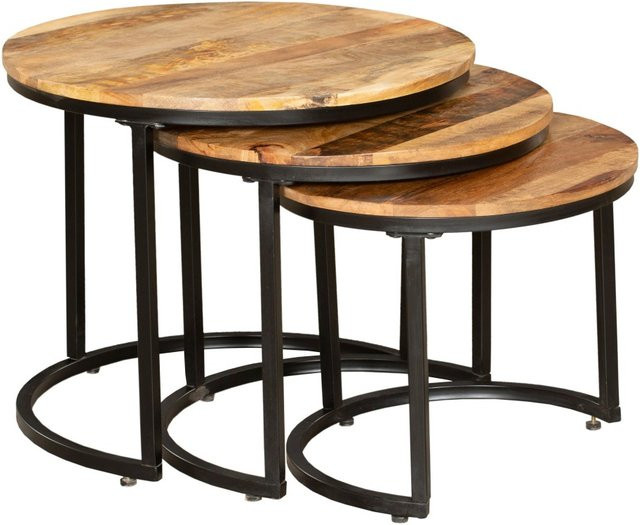 DELUKE Beistelltisch HEINZ 3er Set aus Mangoholz in Van Dyck Braun, Couchtisch Set für dein Wohnzimmer, B/T/H: 50 x 60 x 60 cm - Bild 1