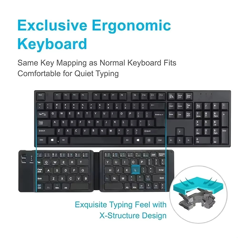 KEBIDUMEI Mini Bluetooth-Tastatur, faltbare kabellose Tastatur in Schwarz, tragbar und wiederaufladbar für PC, Laptop und Tablet - Bild 2