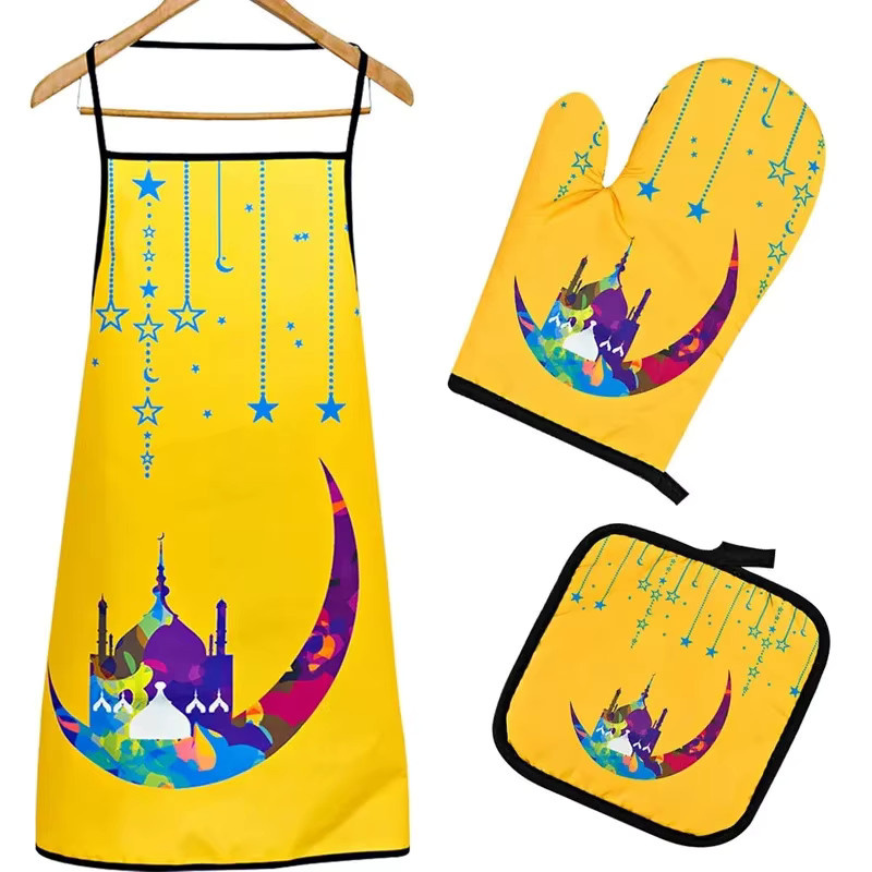 Ramadan Mubarak Küchenset mit Schürze, Topflappen und Ofenhandschuh für Eid al-Fitr - Bild 2