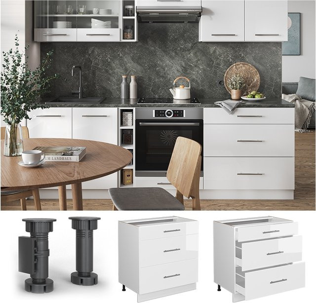 Vicco Küchenunterschrank Fame-Line Weiß Hochglanz mit 3 Schubladen Breite: 80 cm - Bild 1