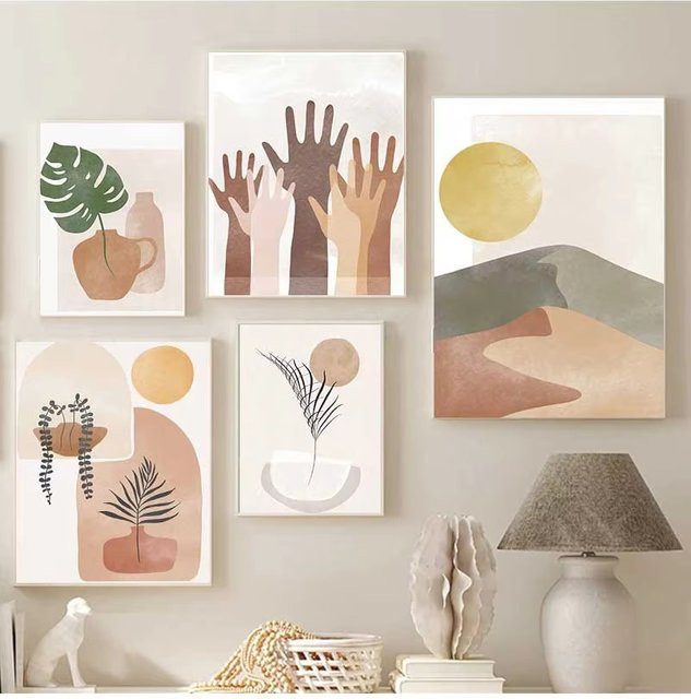 Potdemiel Abstrakte Wandkunst Leinwand mit Blattmotiven im Scandinavian Stil, Mehrfarbig - Bild 1