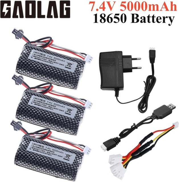 Wltoys Li-Ion Akku 7,4 V 5000 mAh 18650 SM Schwarz für RC Boote, Autos, Tanks und Drohnen - Bild 1