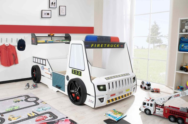 Autobett Kinder Feuerwehrbett Rio Firetruck von Aileenstore mit LED-Licht und Sirenenoptik, B/T/H: 90 x 200 cm - Bild 1